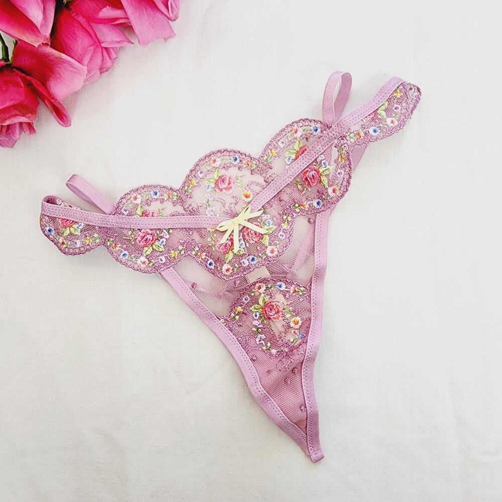 For Love and Lemons Daphne Purple Floral Lace Thong Panty XXS NWOT Lingerie